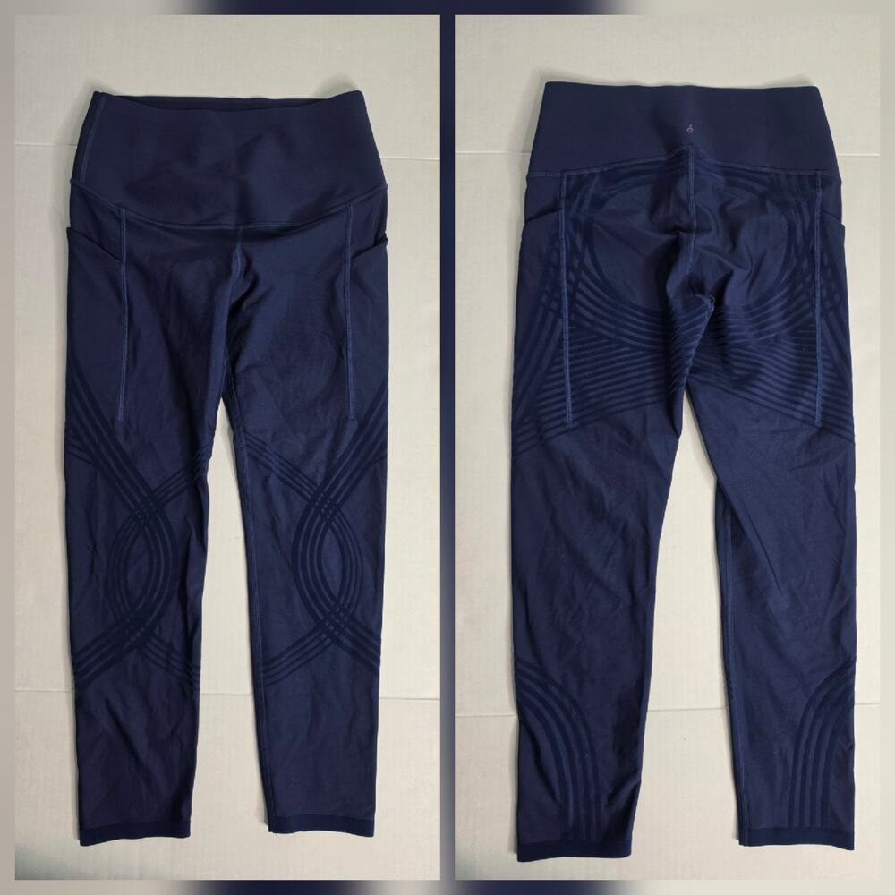 Fanka Body Sculpt Side Pocket 7/8 Leggings SZ L Blue Powerband Resistance Gym